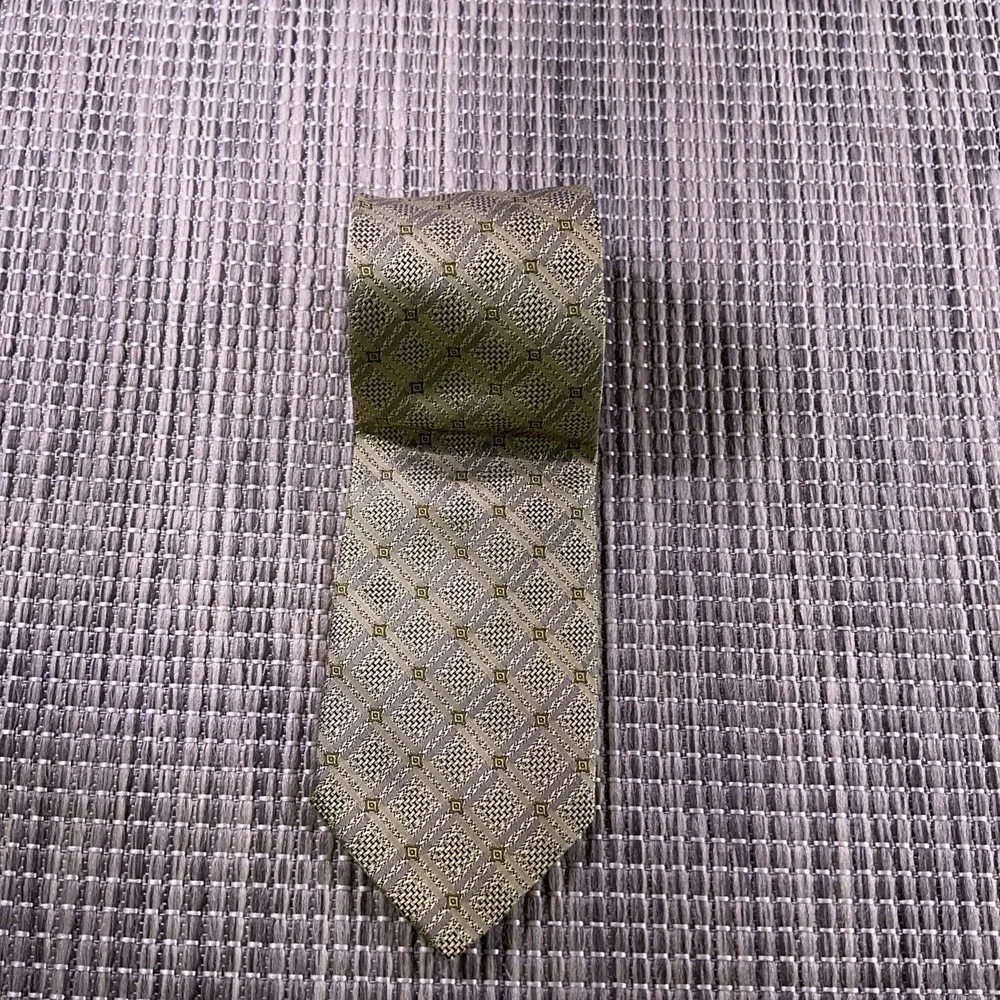 Giorgio Ferri Mens Gold Blue Geometric Diamond Silk Tie Made in Italy 59x3.75